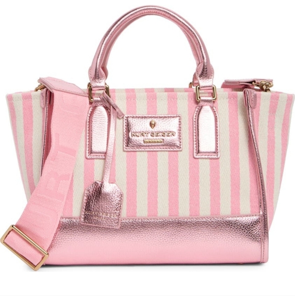 Handbags - Kurt Geiger NWT Chiswick Shopper Tote Bag, Crossbody Guitar Strap Pink And White